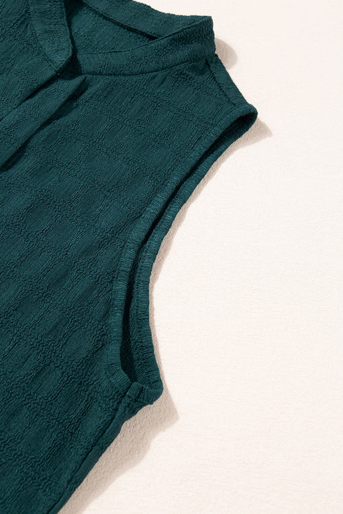 Textured Sleeveless Split Neck Pleated Front Blouse