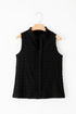 Textured Sleeveless Split Neck Pleated Front Blouse