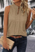 Textured Sleeveless Split Neck Pleated Front Blouse