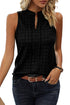 Textured Sleeveless Split Neck Pleated Front Blouse