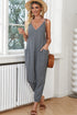 Textured Sleeveless V-Neck Pocketed Casual Jumpsuit