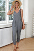Textured Sleeveless V-Neck Pocketed Casual Jumpsuit