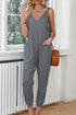 Textured Sleeveless V-Neck Pocketed Casual Jumpsuit