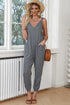 Textured Sleeveless V-Neck Pocketed Casual Jumpsuit