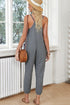 Textured Sleeveless V-Neck Pocketed Casual Jumpsuit