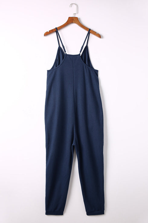 Textured Sleeveless V-Neck Pocketed Casual Jumpsuit