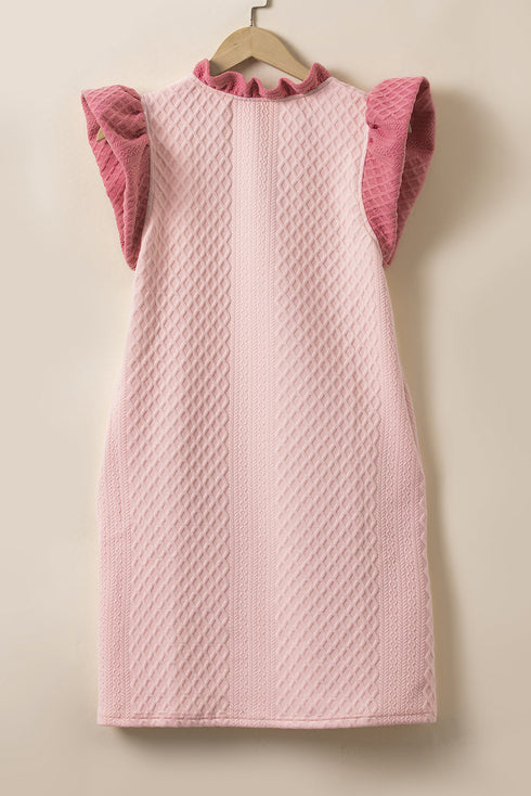 Textured Sleeveless V Neck Relaxed Shift Dress