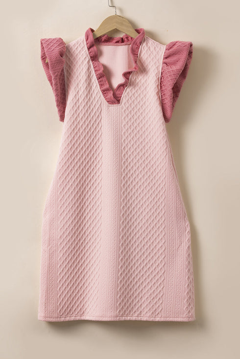 Textured Sleeveless V Neck Relaxed Shift Dress