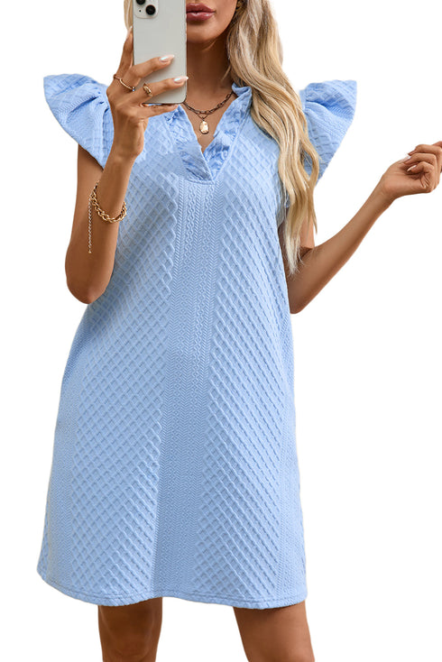 Textured Sleeveless V Neck Relaxed Shift Dress