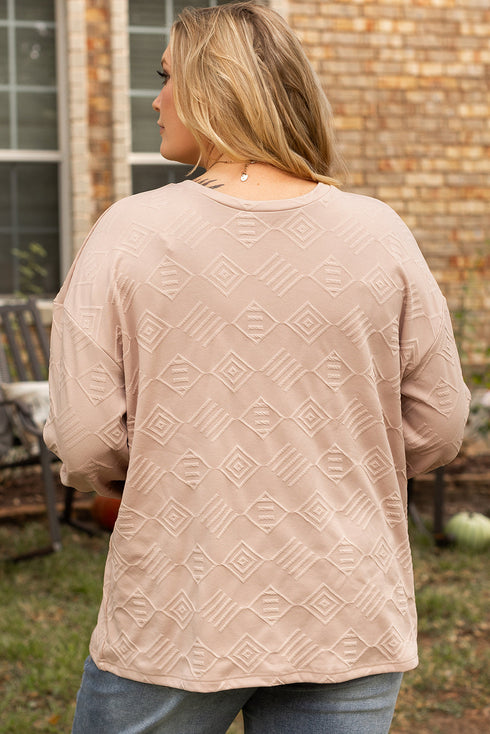 Textured Solid Drop Shoulder Crew Neck Western Sweatshirt