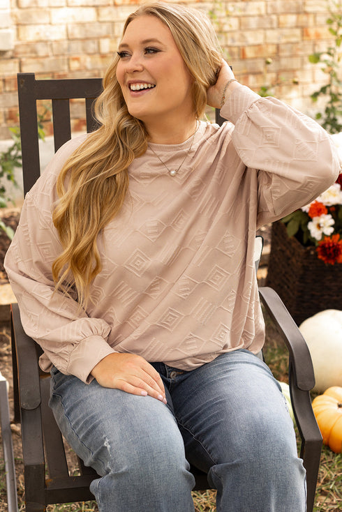 Textured Solid Drop Shoulder Crew Neck Western Sweatshirt