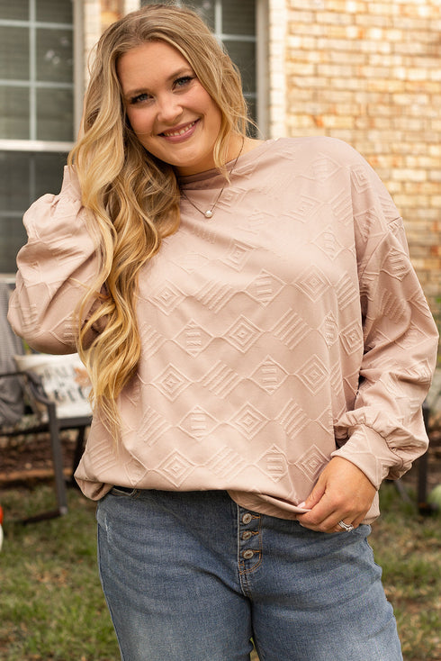 Textured Solid Drop Shoulder Crew Neck Western Sweatshirt