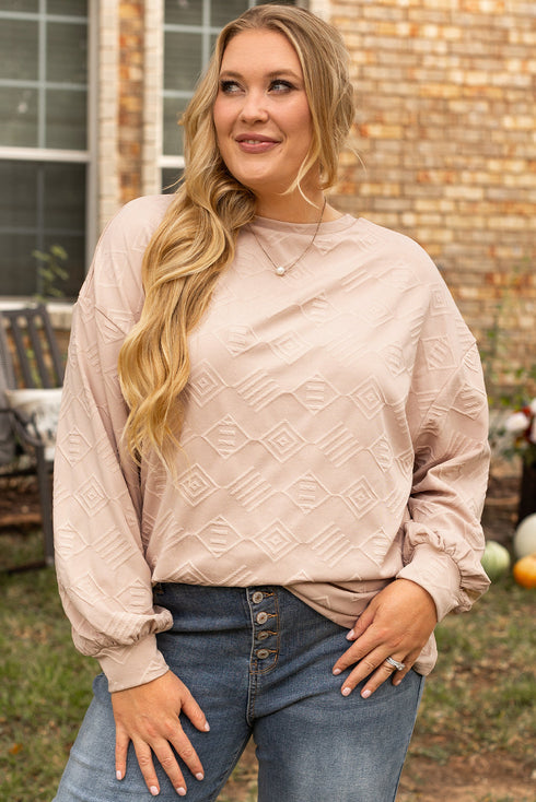 Textured Solid Drop Shoulder Crew Neck Western Sweatshirt