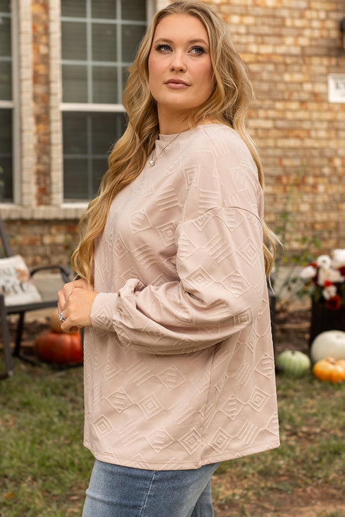 Textured Solid Drop Shoulder Crew Neck Western Sweatshirt