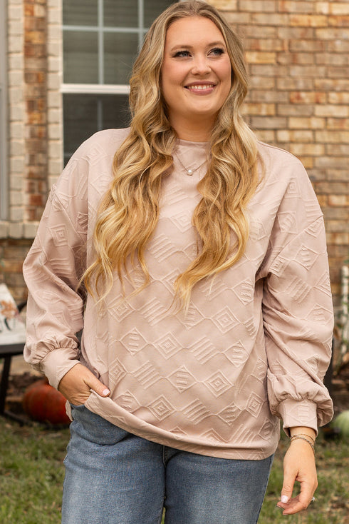 Textured Solid Drop Shoulder Crew Neck Western Sweatshirt