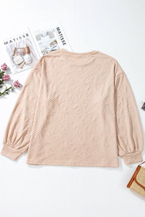Textured Solid Drop Shoulder Crew Neck Western Sweatshirt