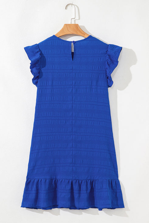 Textured Solid Flutter Sleeve Ruffled H Line Mini Dress