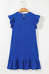 Textured Solid Flutter Sleeve Ruffled H Line Mini Dress
