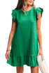 Textured Solid Flutter Sleeve Ruffled H Line Mini Dress