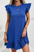 Textured Solid Flutter Sleeve Ruffled H Line Mini Dress