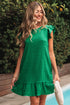 Textured Solid Flutter Sleeve Ruffled H Line Mini Dress