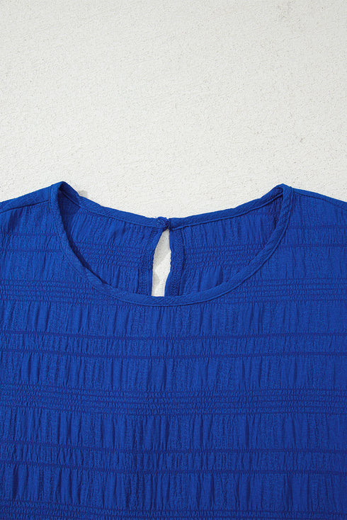 Textured Solid Flutter Sleeve Ruffled H Line Mini Dress