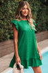 Textured Solid Flutter Sleeve Ruffled H Line Mini Dress