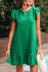 Textured Solid Flutter Sleeve Ruffled H Line Mini Dress