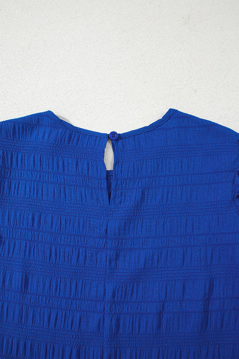 Textured Solid Flutter Sleeve Ruffled H Line Mini Dress