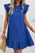 Textured Solid Flutter Sleeve Ruffled H Line Mini Dress