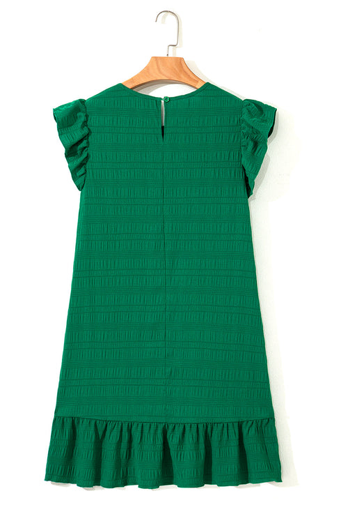 Textured Solid Flutter Sleeve Ruffled H Line Mini Dress