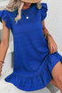 Textured Solid Flutter Sleeve Ruffled H Line Mini Dress