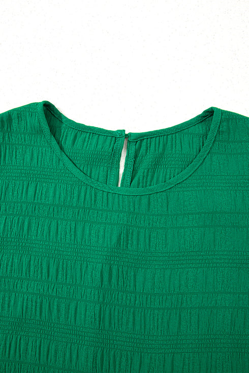 Textured Solid Flutter Sleeve Ruffled H Line Mini Dress