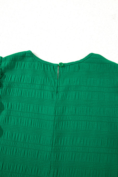 Textured Solid Flutter Sleeve Ruffled H Line Mini Dress