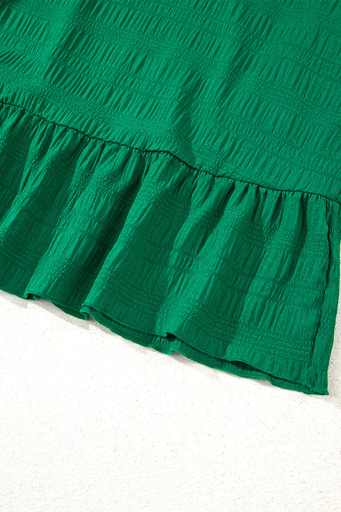 Textured Solid Flutter Sleeve Ruffled H Line Mini Dress