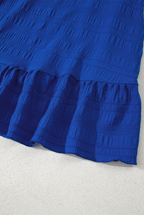 Textured Solid Flutter Sleeve Ruffled H Line Mini Dress