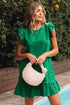 Textured Solid Flutter Sleeve Ruffled H Line Mini Dress