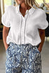 Textured Solid Lace Trim Cuffed Short Sleeve Shirt