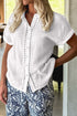 Textured Solid Lace Trim Cuffed Short Sleeve Shirt