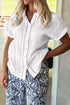 Textured Solid Lace Trim Cuffed Short Sleeve Shirt
