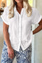 Textured Solid Lace Trim Cuffed Short Sleeve Shirt