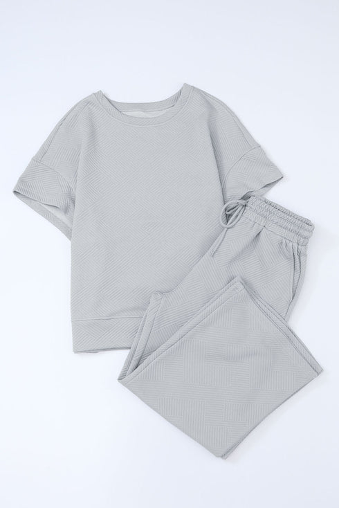 Textured Solid Loose Fit Wide Leg Pant Set
