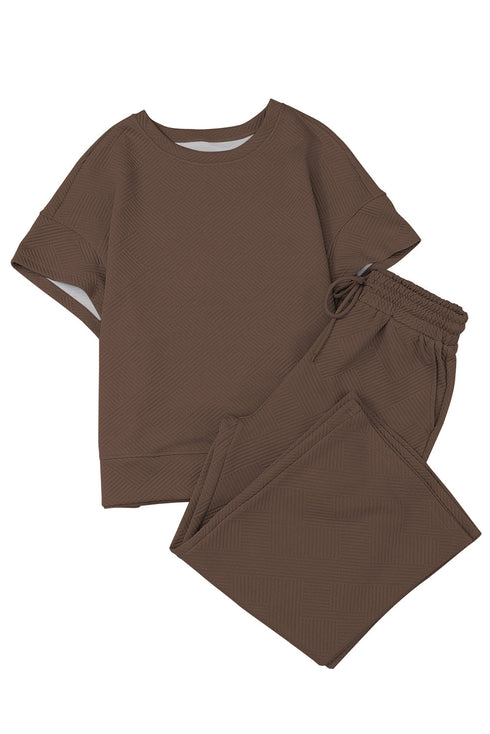 Textured Solid Loose Fit Wide Leg Pant Set
