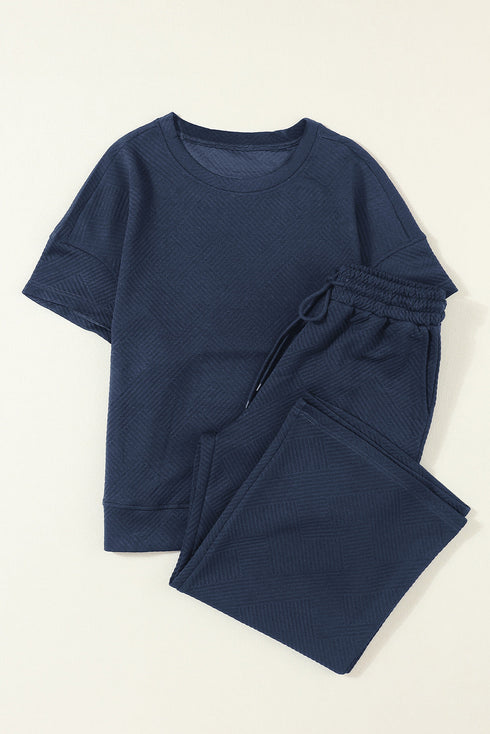 Textured Solid Loose Fit Wide Leg Pant Set