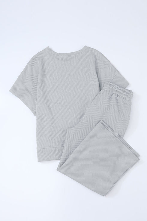 Textured Solid Loose Fit Wide Leg Pant Set