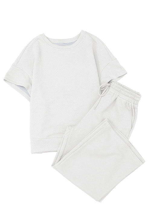 Textured Solid Loose Fit Wide Leg Pant Set