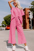 Textured Solid Loose Fit Wide Leg Pant Set
