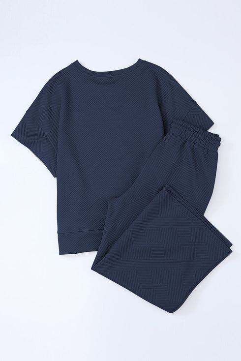 Textured Solid Loose Fit Wide Leg Pant Set