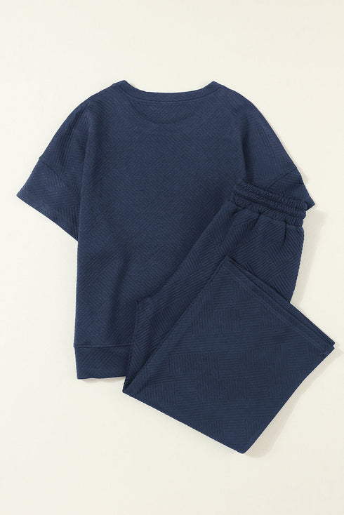 Textured Solid Loose Fit Wide Leg Pant Set