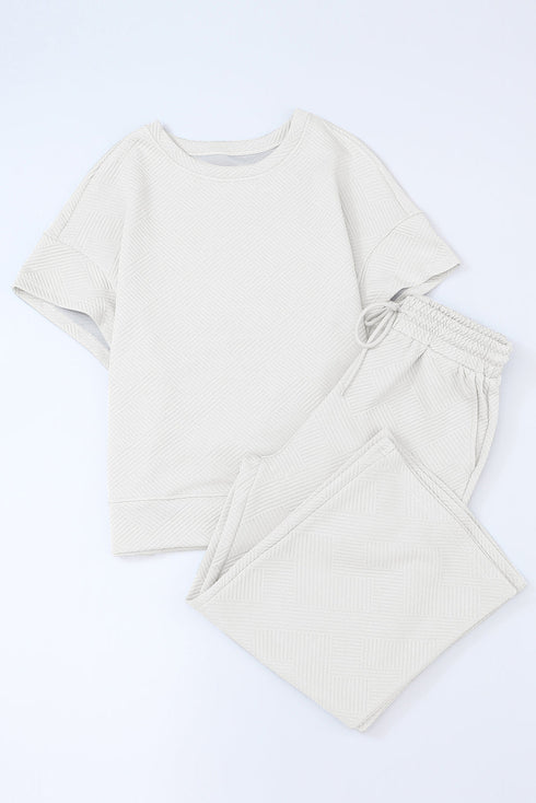Textured Solid Loose Fit Wide Leg Pant Set